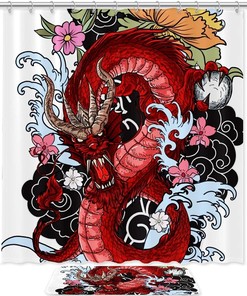 Red Dragon with Fiery Breath Waterproof Shower Curtain