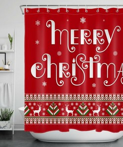 Red Farmhouse Christmas Tree Elk Snowflake Shower Curtain For Bathroom Decor