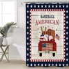 Red Flag Truck Baseball Star Pattern Plaid Shower Curtain for Patriotic Bathroom Decor