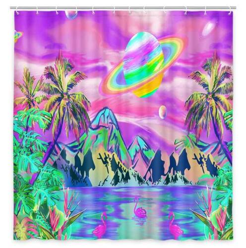Red Flamingo Print Colorful Shower Curtain With Star Ring For A Bold Bathroom Decorr - Image 2