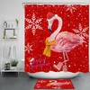 Red Flamingo Snowflake Shower Curtain for Cheerful Christmas Bathroom 