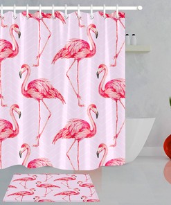 Red Flamingos Shower Curtain - Waterproof Fabric Bathroom Decor with Hooks