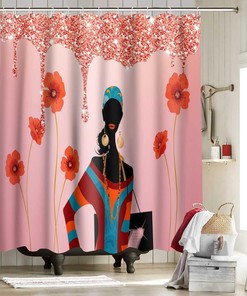 Red Floral Rose Shower Curtain - African American Women Girl Bathroom Decor