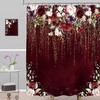 Red Floral Shower Curtain Burgundy Rose Golden Glitter Wedding Bridal Women Fabric