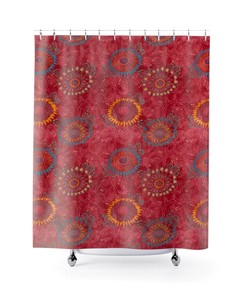 Red Floral Shower Curtain For College Dorm Bathroom Decor