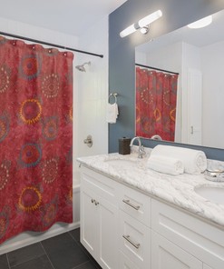Red Floral Shower Curtain For College Dorm Bathroom Decor