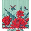 Red Flowers And Hummingbirds Print Shower Curtain Liner, Fabric Bathroom Decor