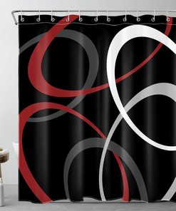 Red Geometric Shower Curtain, Abstract Minimalist Grey And White Design, Modern Aesthetic Bathroom Decor 