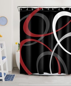 Red Geometric Shower Curtain, Abstract Minimalist Grey And White Design, Modern Aesthetic Bathroom Decor