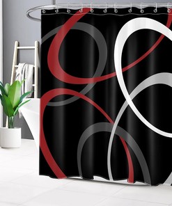 Red Geometric Shower Curtain, Abstract Minimalist Grey And White Design, Modern Aesthetic Bathroom Decor