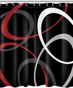 Red Geometric Shower Curtain, Abstract Minimalist Grey And White Design, Modern Aesthetic Bathroom Decor