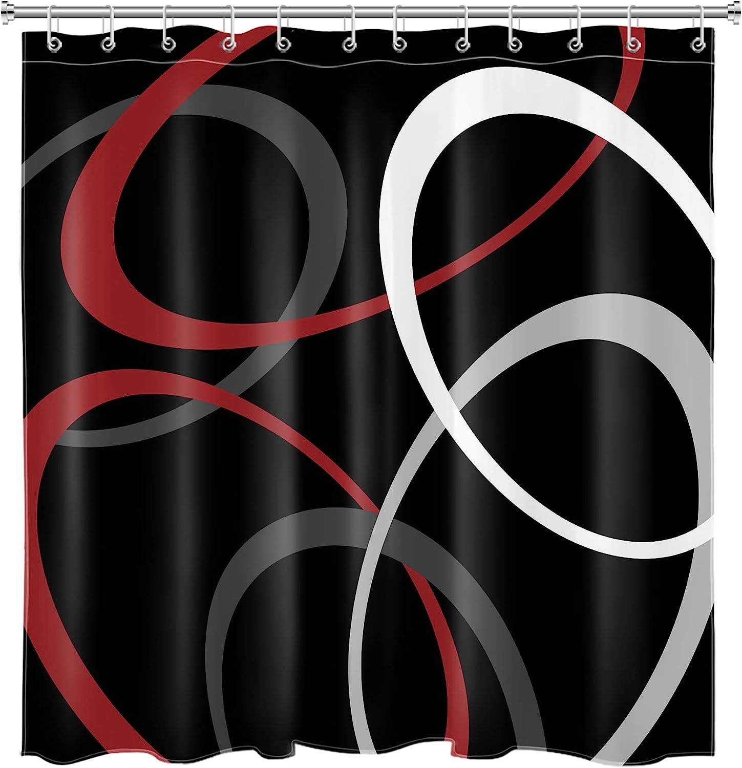 Red Geometric Shower Curtain, Abstract Minimalist Grey And White Design, Modern Aesthetic Bathroom Decor
