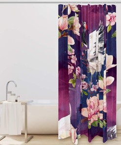 Red Heads Crane Cherry Blossoms Bathroom Fabric Curtains Shower Curtain
