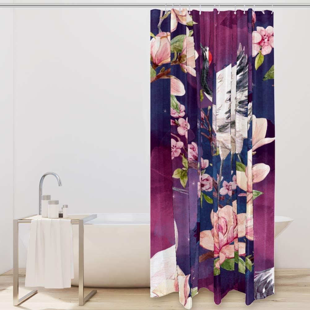 Red Heads Crane Cherry Blossoms Bathroom Fabric Curtains Shower Curtain