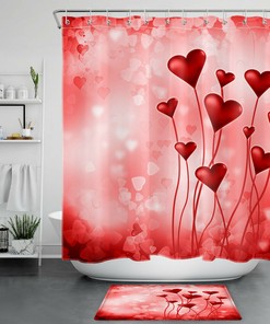 Red Heart Balloon Shower Curtain For A Festive Valentine'S Day Bathroom