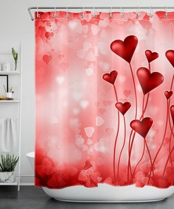 Red Heart Balloon Shower Curtain For A Festive Valentine'S Day Bathroom