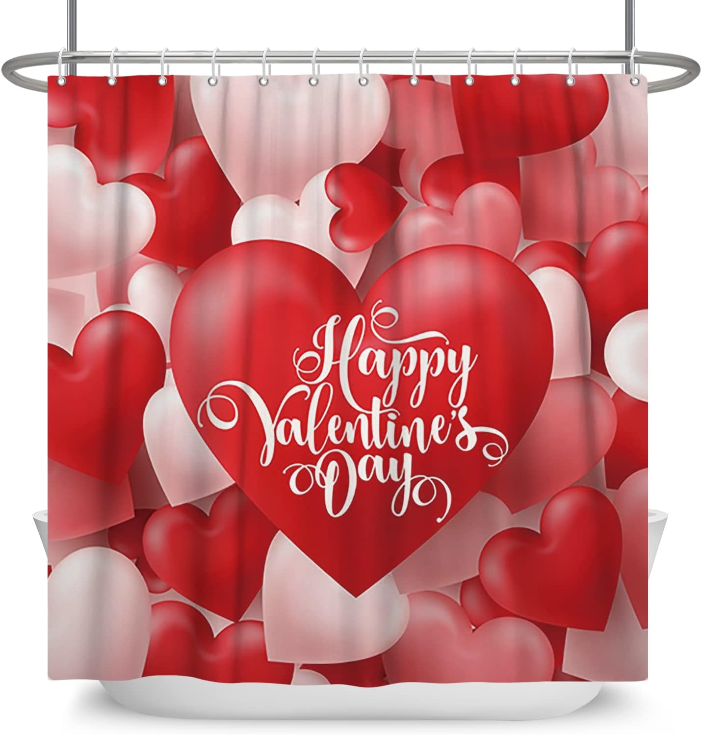 Red Heart Balloons And Love Words Shower Curtain For A Romantic Bathroom