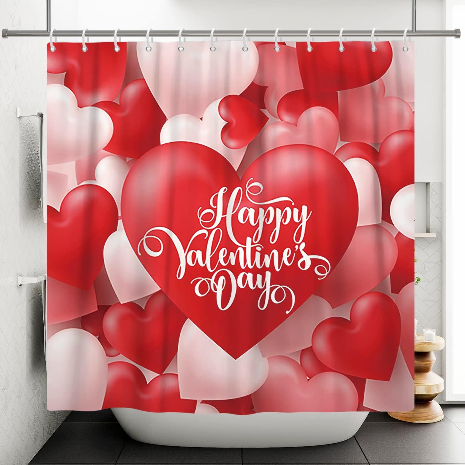 Red Heart Balloons And Love Words Shower Curtain For A Romantic Bathroom
