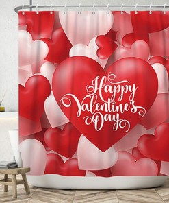 Red Heart Balloons And Love Words Shower Curtain For A Romantic Bathroom