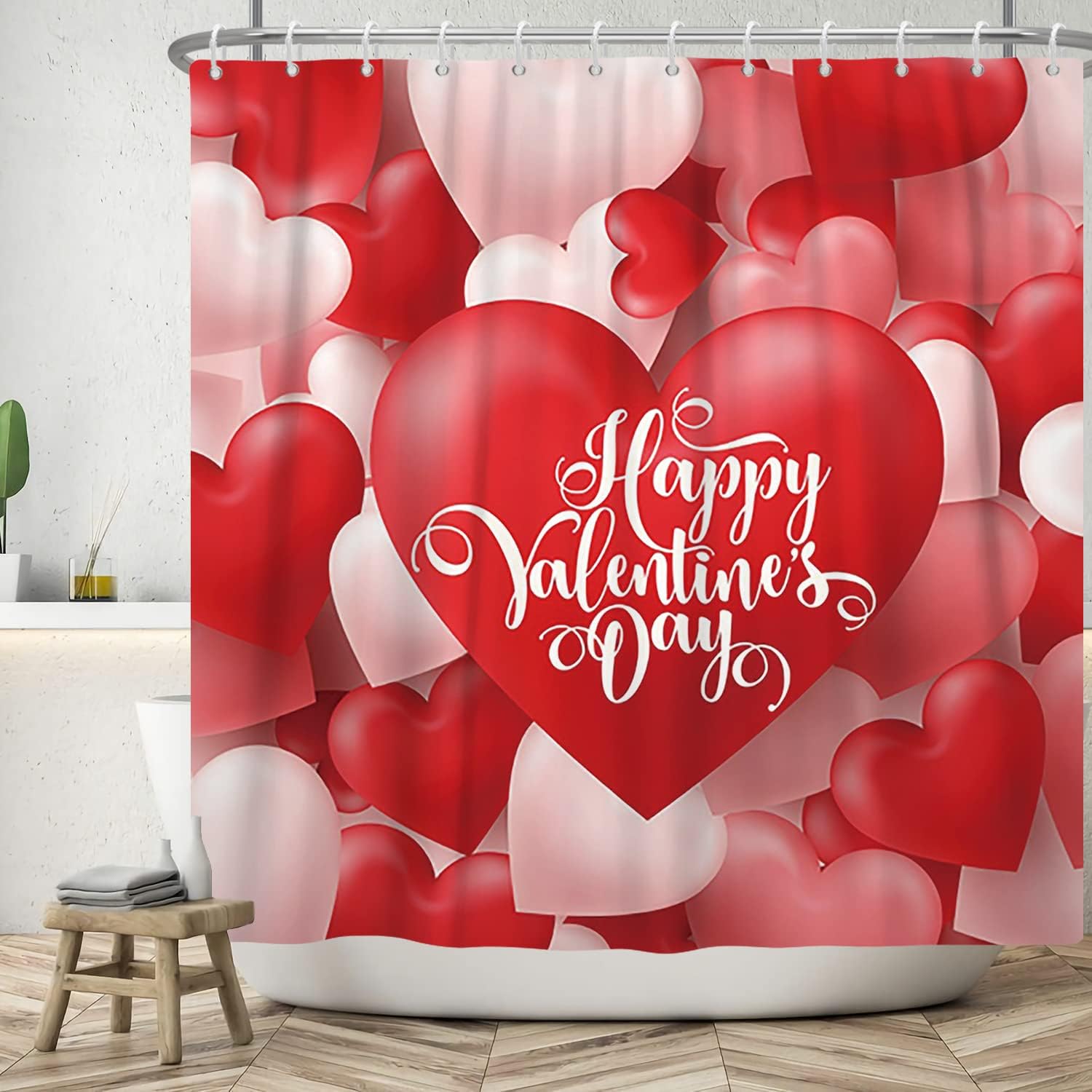 Red Heart Balloons And Love Words Shower Curtain For A Romantic Bathroom