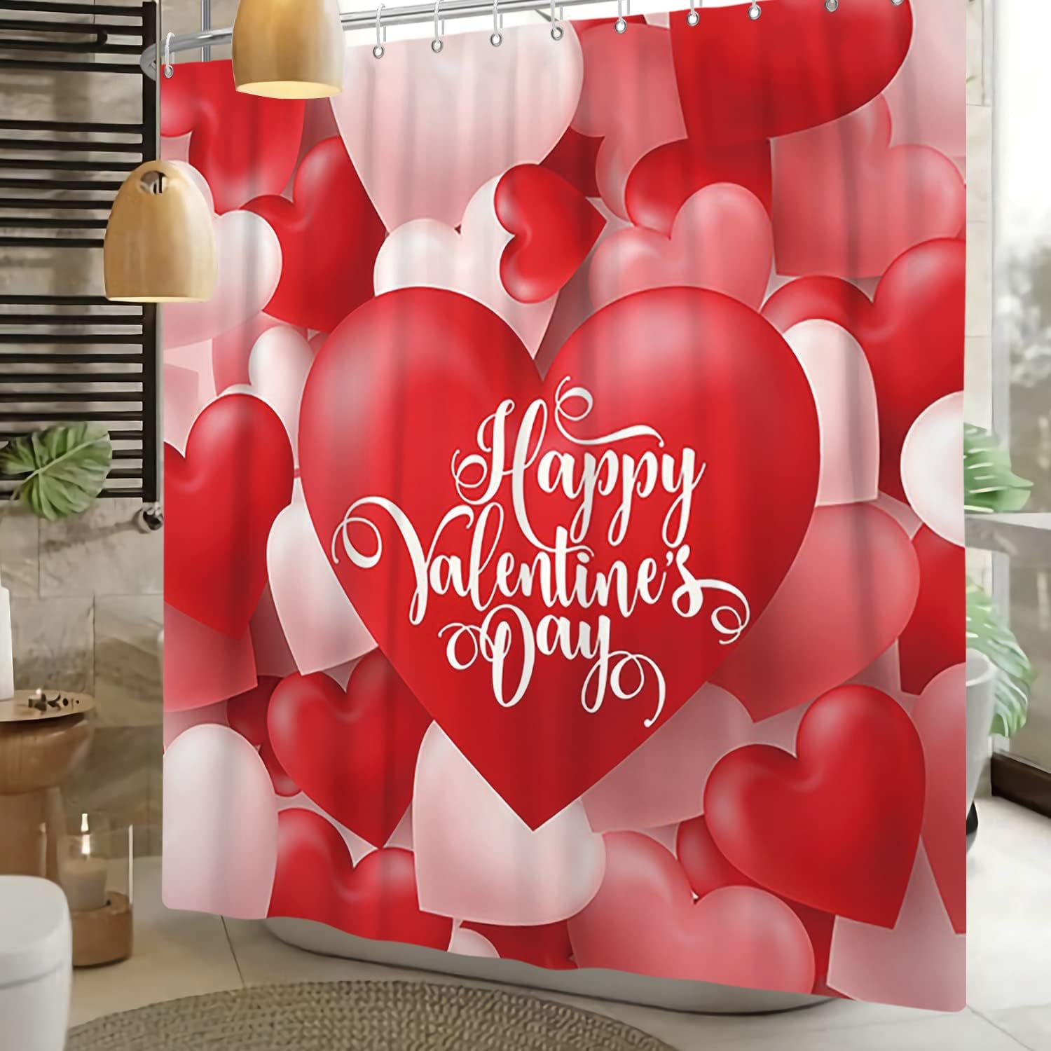 Red Heart Balloons And Love Words Shower Curtain For A Romantic Bathroom