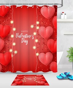 Red Heart Balloons Blubs Print Shower Curtain for Valentine's Day Decor