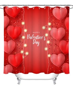Red Heart Balloons Blubs Print Shower Curtain for Valentine's Day Decor