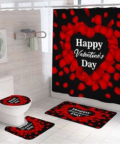 Red Heart Bath Shower Curtain Lid Waterproof for Valentine's Day Decor