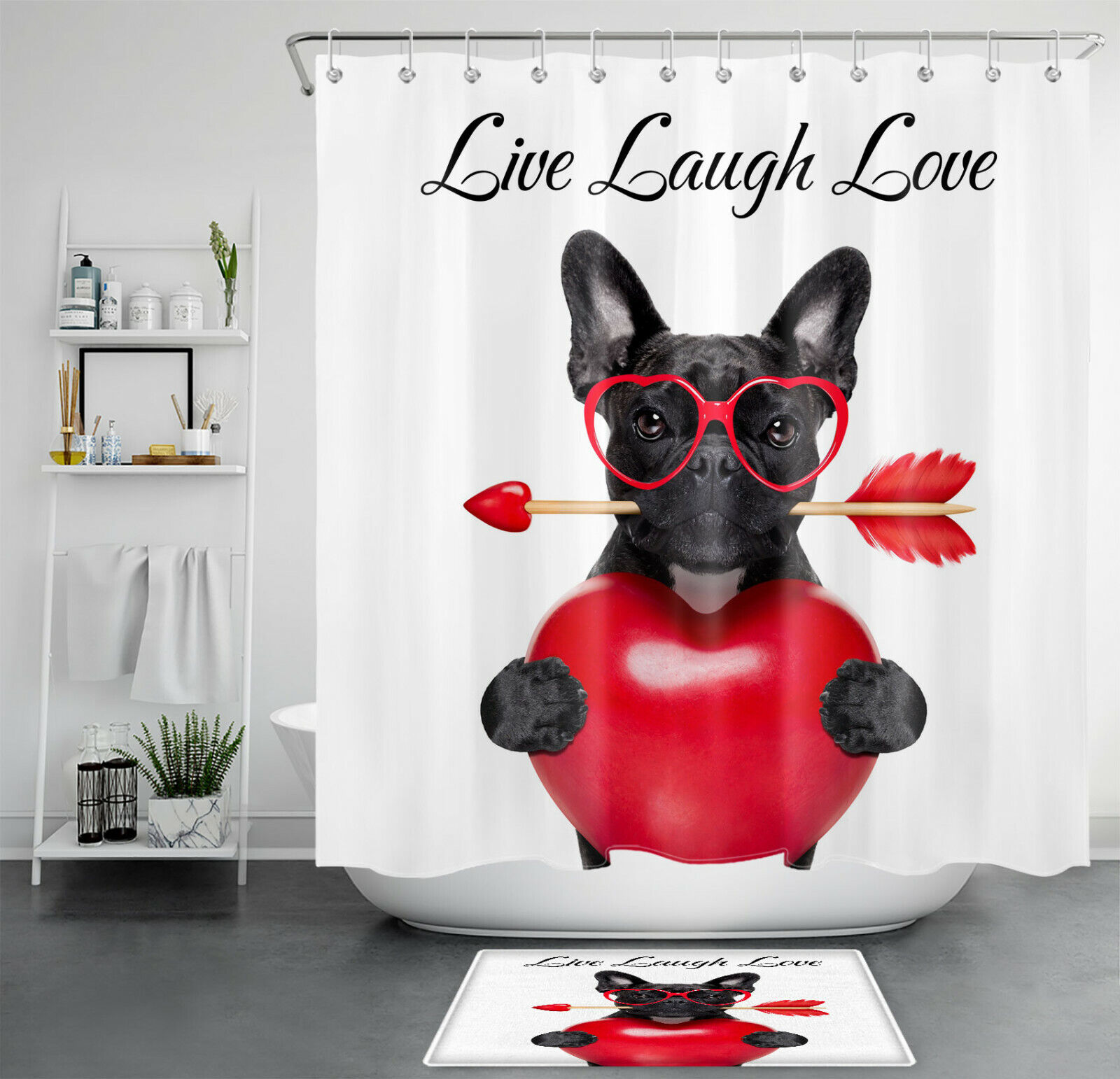 Red Heart Black Dog Shower Curtain - A Sweet Bathroom Addition For Valentine'S Day