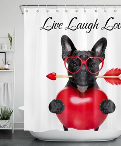 Red Heart Black Dog Shower Curtain - A Sweet Bathroom Addition For Valentine'S Day
