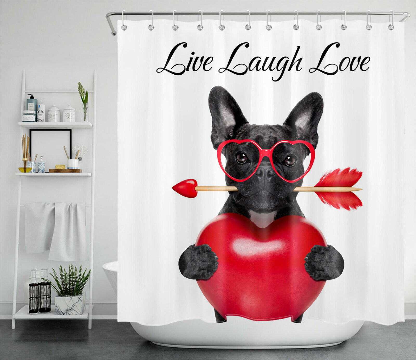 Red Heart Black Dog Shower Curtain - A Sweet Bathroom Addition For Valentine'S Day