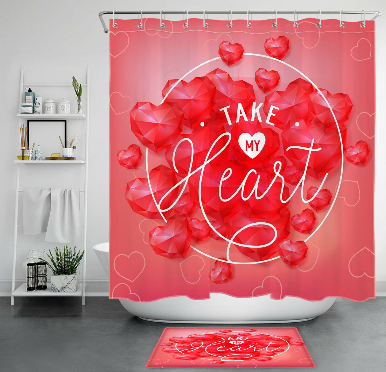 Red Heart Diamond Valentine's Day Shower Curtain for a Romantic Touch