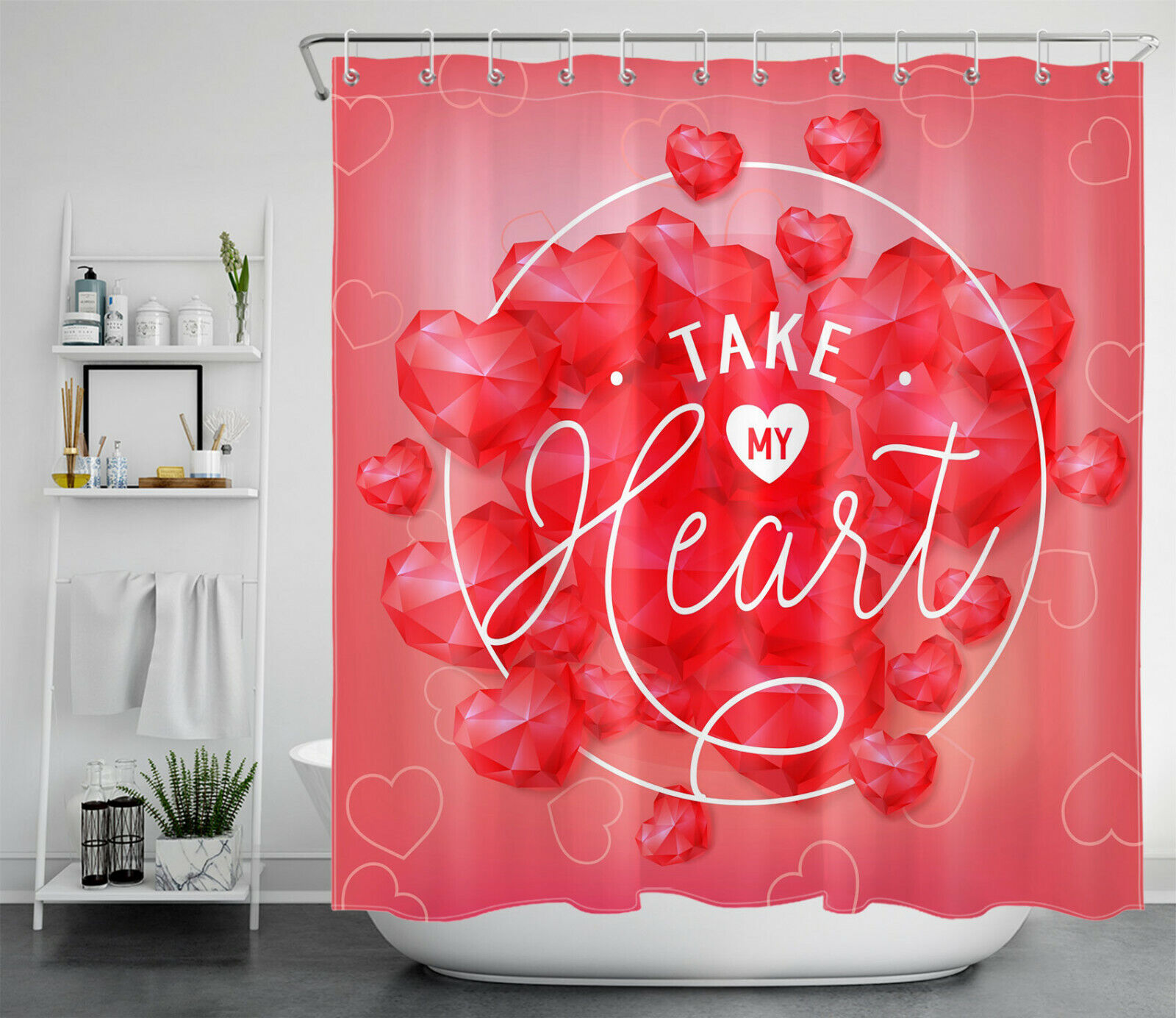 Red Heart Diamond Valentine's Day Shower Curtain for a Romantic Touch