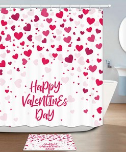 Red Heart Fabric Shower Curtain for Valentine's Day Bathroom Decor