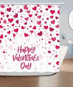 Red Heart Fabric Shower Curtain for Valentine's Day Bathroom Decor