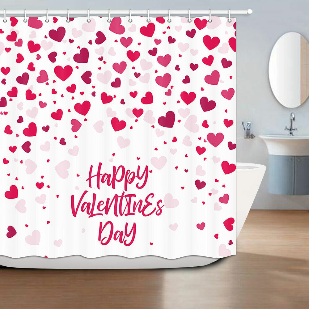 Red Heart Fabric Shower Curtain for Valentine's Day Bathroom Decor