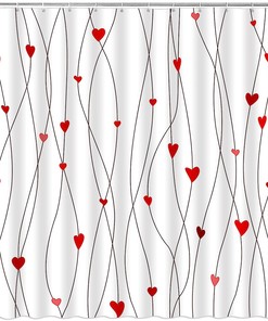 Red Heart Geometric Striped Sweet Love Romantic Couple Woman Girl Valentine'S Day Shower Curtain