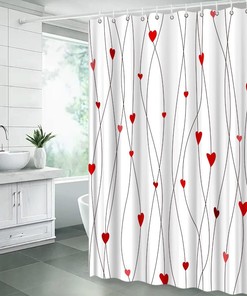 Red Heart Geometric Striped Sweet Love Romantic Couple Woman Girl Valentine'S Day Shower Curtain