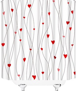 Red Heart Geometric Striped Sweet Love Romantic Couple Woman Girl Valentine'S Day Shower Curtain