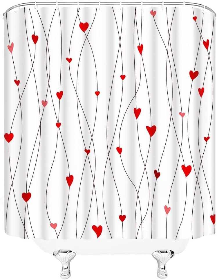 Red Heart Geometric Striped Sweet Love Romantic Couple Woman Girl Valentine'S Day Shower Curtain