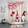 Red Heart Gnome Grey Board Vintage Bathroom Shower Curtain for Valentine's Day