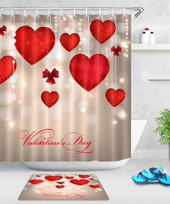 Red Heart Ornaments Light Spots Vintage Shower Curtain for Valentine's Day
