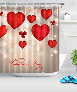Red Heart Ornaments Light Spots Vintage Shower Curtain for Valentine's Day
