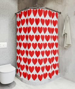 Red Heart Pattern Shower Curtain - Romantic Bathroom Decor 