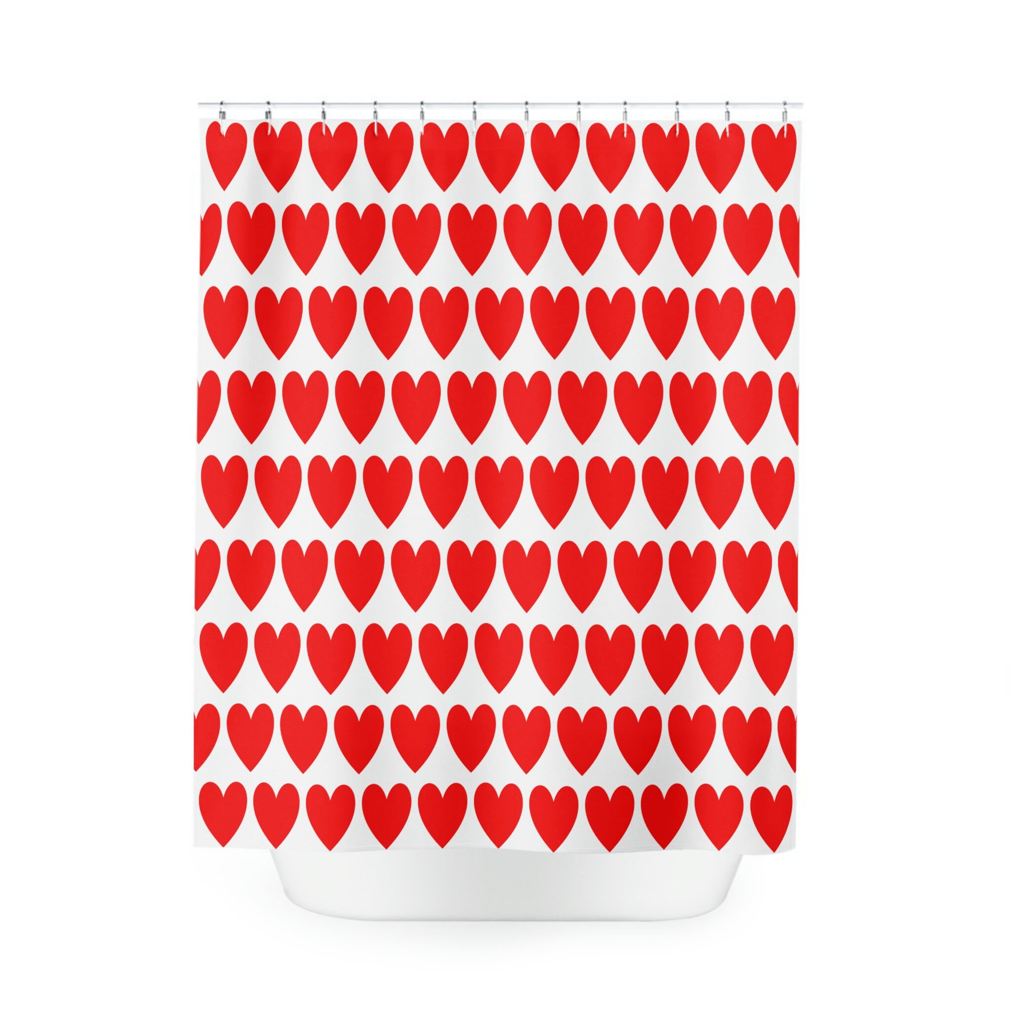 Red Heart Pattern Shower Curtain - Romantic Bathroom Decor