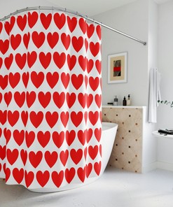 Red Heart Pattern Shower Curtain - Romantic Bathroom Decor