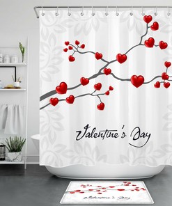 Red Heart Tree Valentine'S Day Shower Curtain For Romantic Bathroom Decor