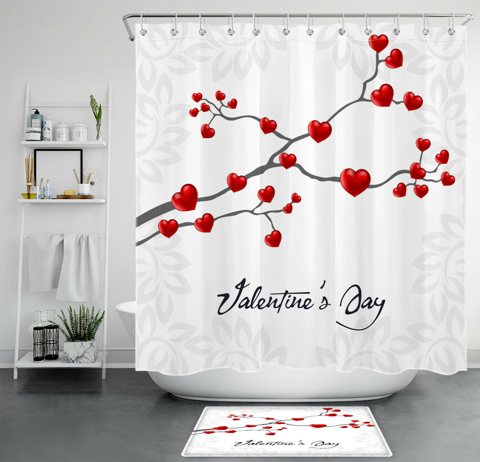 Red Heart Tree Valentine'S Day Shower Curtain For Romantic Bathroom Decor