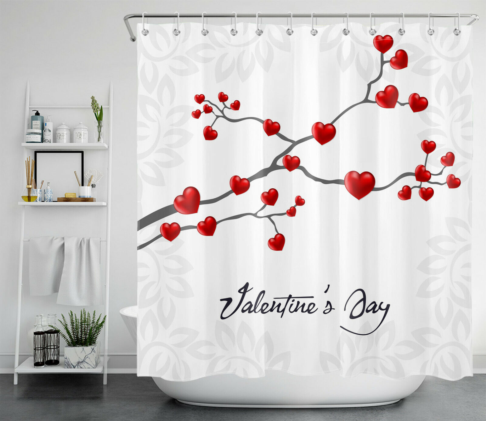 Red Heart Tree Valentine'S Day Shower Curtain For Romantic Bathroom Decor - Image 2