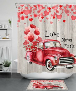 Red Heart Truck Shower Curtain With Country Vibes